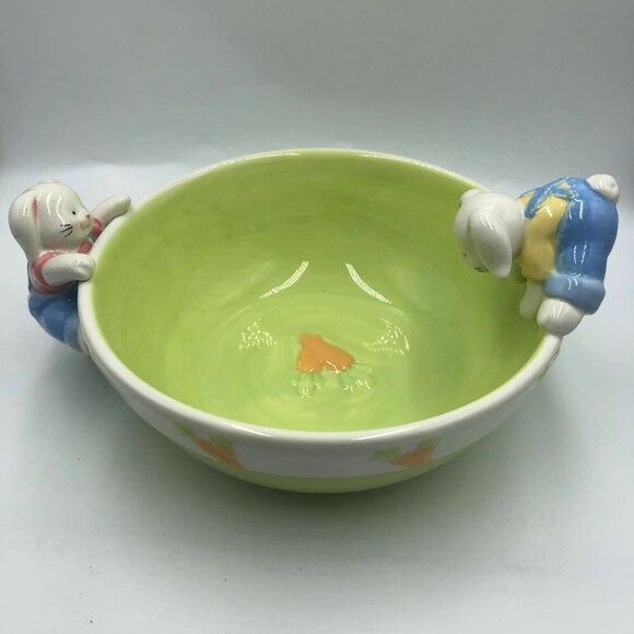 Blossoms & Blooms Ceramic Easter Bunny Rabbit Serving Centerpiece Bowl Holiday - Picture 7 of 10